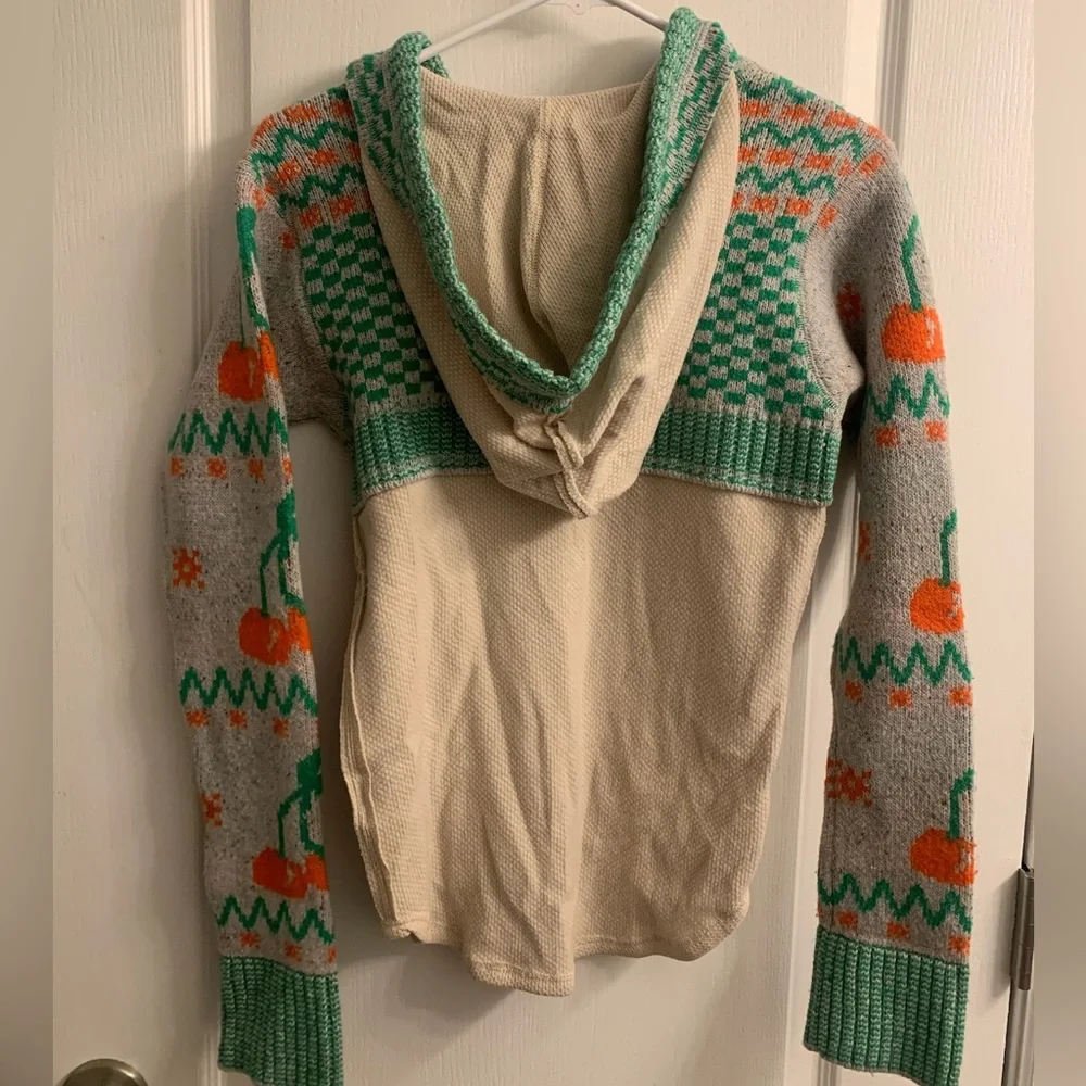 Free People We the Free Cherry Cola Swit Cuff Thermal Knit Pullover Hoodie - Picture 7 of 8